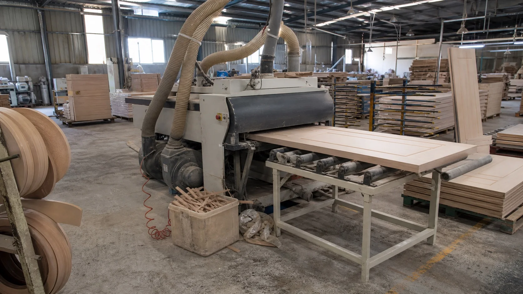 Working sanding and edge-finishing area for door leaves