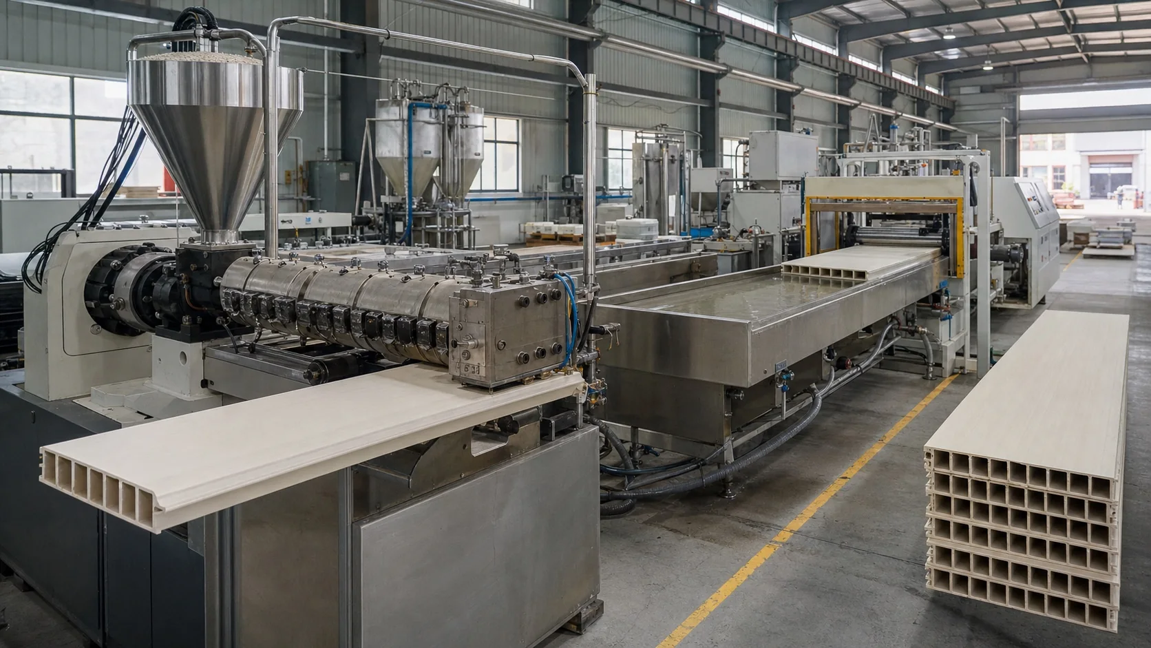 WPC hollow profile extrusion and cooling line