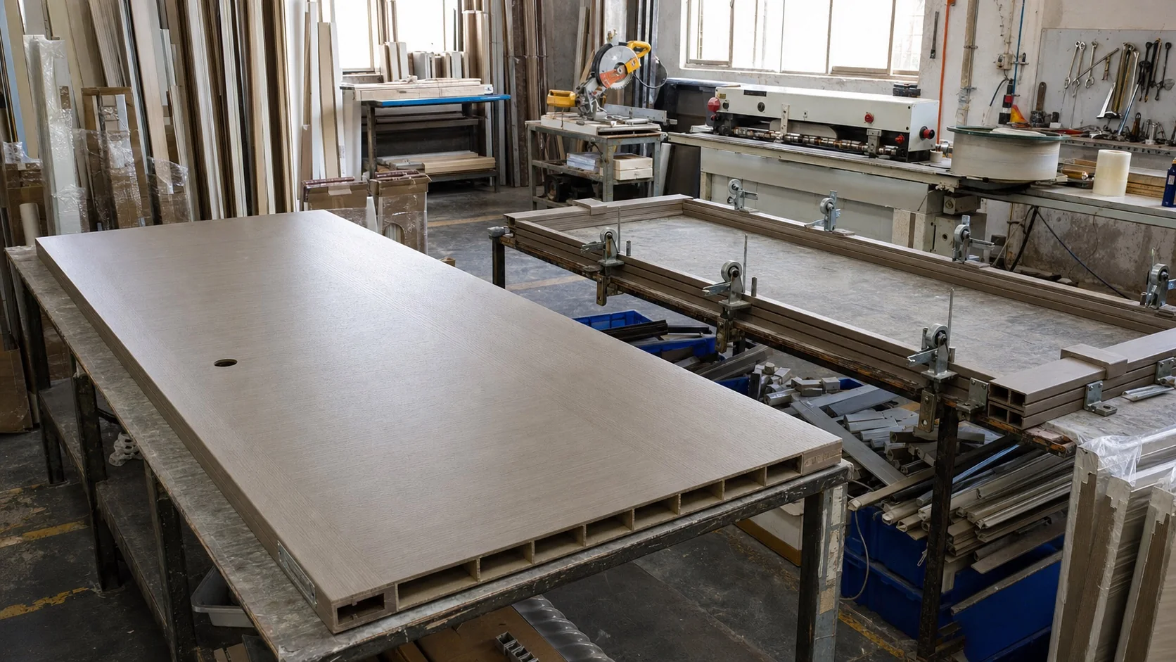 WPC door leaf, frame and casing fabrication station