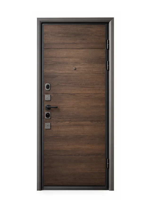 Dark steel security entrance door design reference