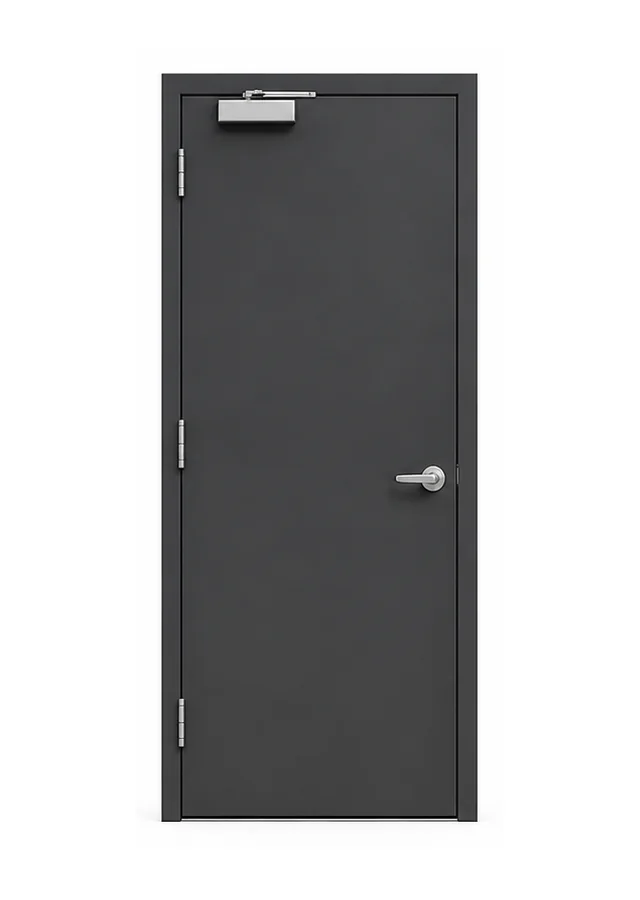Grey powder-coated steel service door