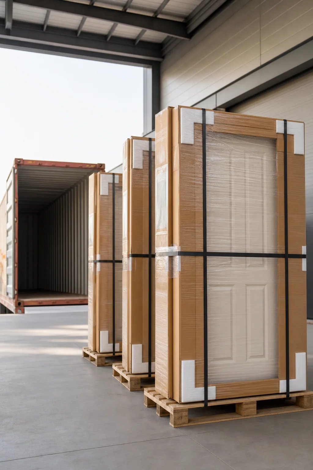 Protected door sets prepared for export to Kenya importers